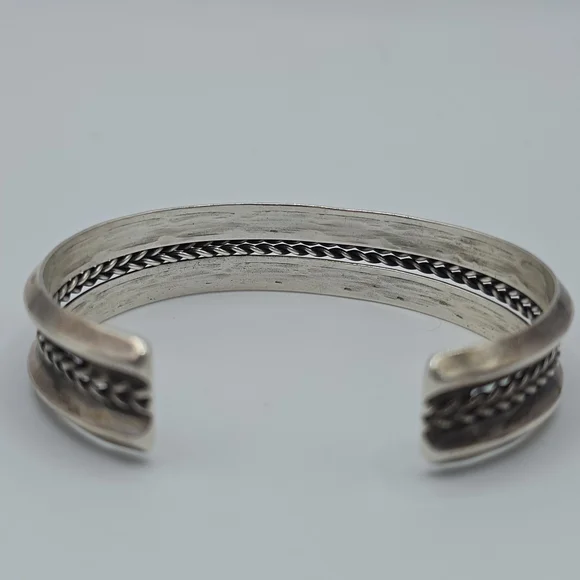 VTG Solid Sterling Silver Southwestern Stamped Cuff Bracelet Twisted Cable, 27g - Picture 5 of 13